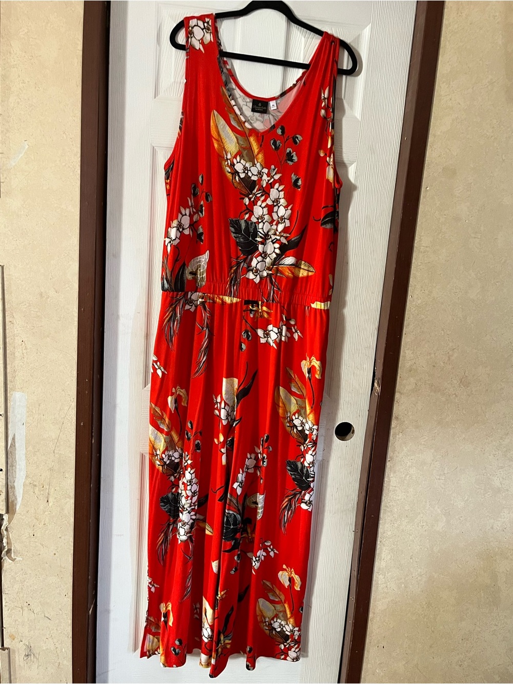 Bumblebella by Jill Martin Dreamy Jersey Wide Leg Jumpsuit Red Floral XL